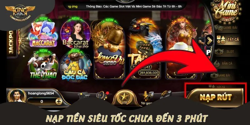 Nạp tiền siêu tốc chưa đến 3 phút